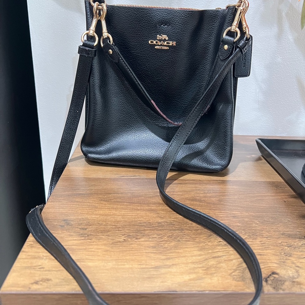 Coach Mollie Black Leather Bucket Bag 2-Way Shoulder Handbag W Crossbody Strap